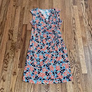 Anne Klein Orange and Blue Floral Jersey Dress Medium